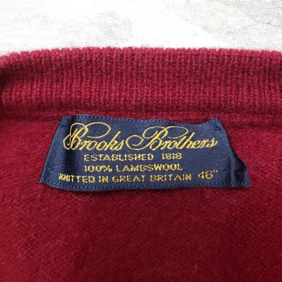Brooks Brothers Sweater Vest Mens 46 Red V-Neck Lambs Wool Sleeveless - Picture 3 of 11